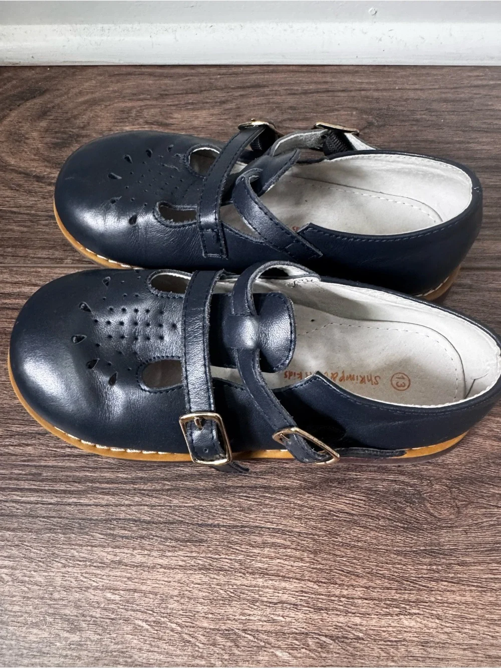 Shrimp & Grits Kids Navy Leather T-Strap Mary Janes Shoes size 13